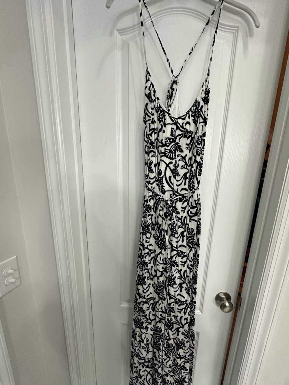LOFT Black and White Floral Maxi Dress with Spaghetti Straps